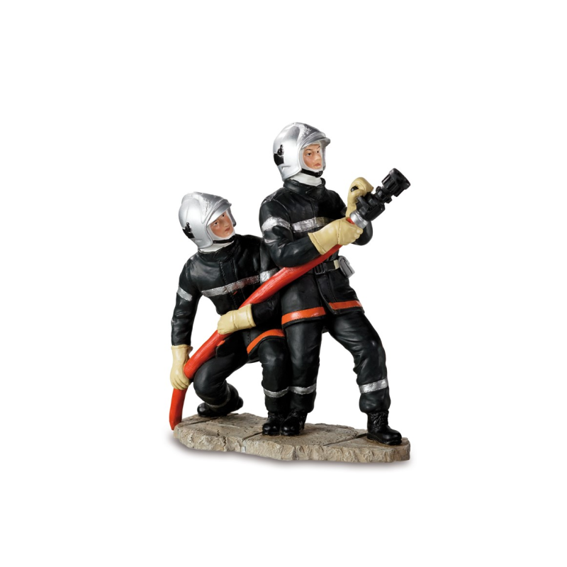 Statuette duo Pompiers debout avec lance incendie